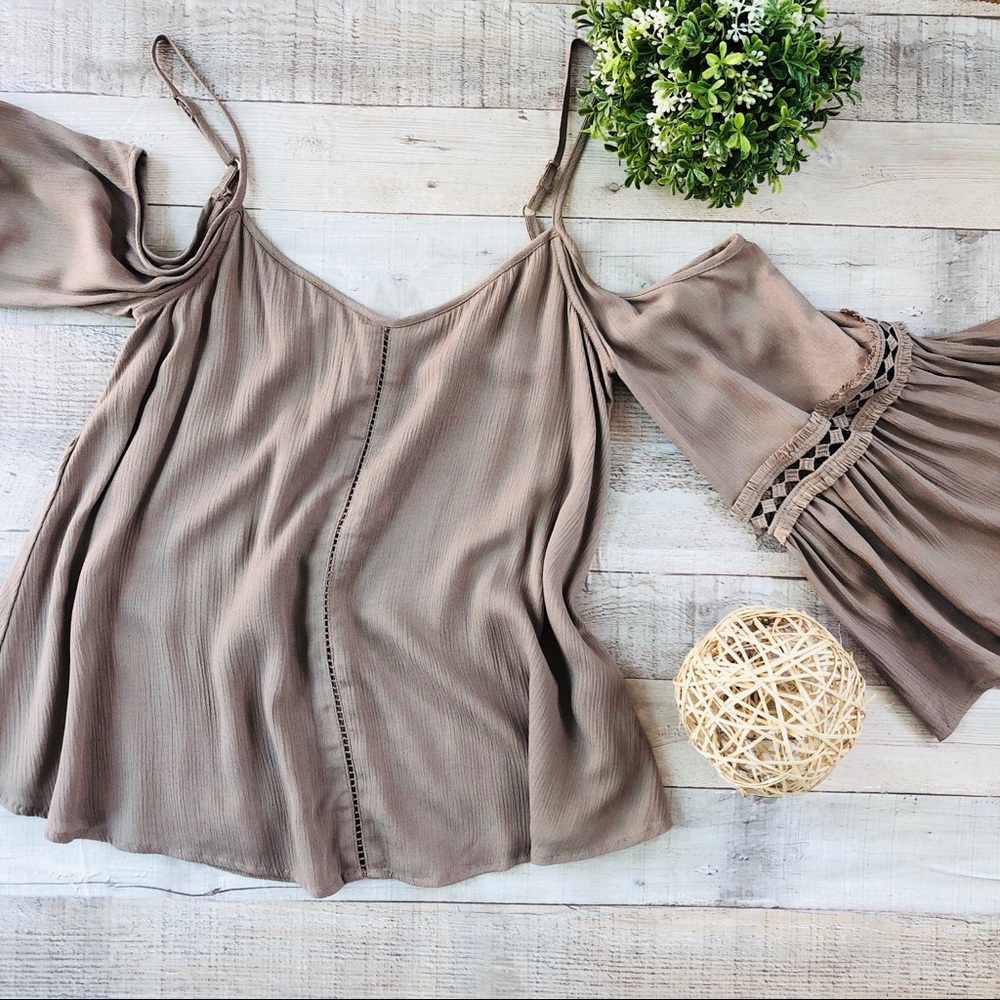 Show Me Your Mumu, Tucker Top, Tan bell sleeve